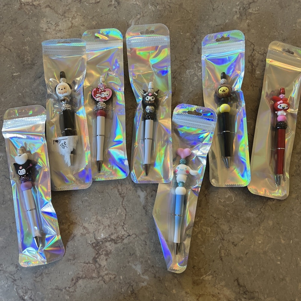 7pc Set Beaded Pens Sanrio Hello Kitty And Friends
